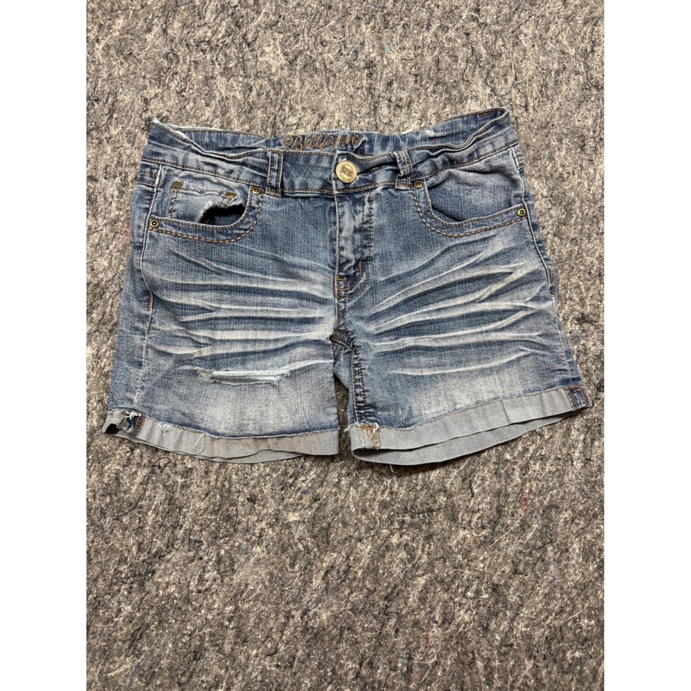 Bubblegum Denim Shorts Medium Wash Distressed Whiskered Cuffed Size 11/12